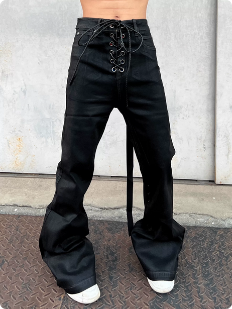 Lace Up Flared Jeans